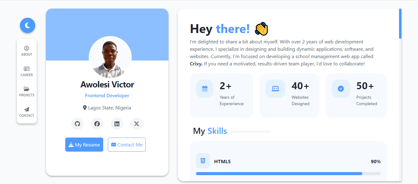 Screenshot of Awolesi Victor's portfolio website